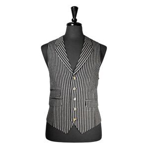 Mens Vest 42R Black Gray Striped Wool Waistcoat Large Formal Wedding Prom Party